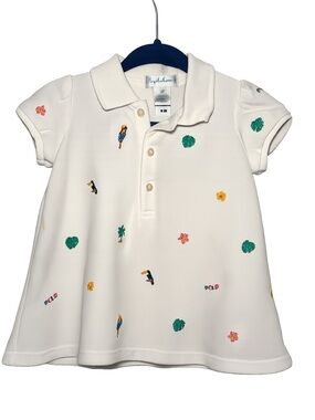 Ralph Lauren Cream Polo Dress with Tropical Embroidery